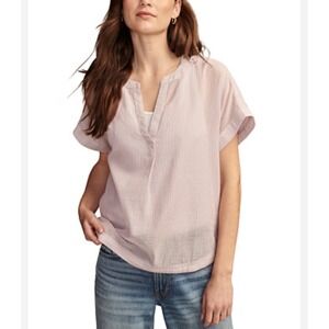 Lucky Brand Womens Purple Striped Cotton Split Neck Button Back Blouse XS New